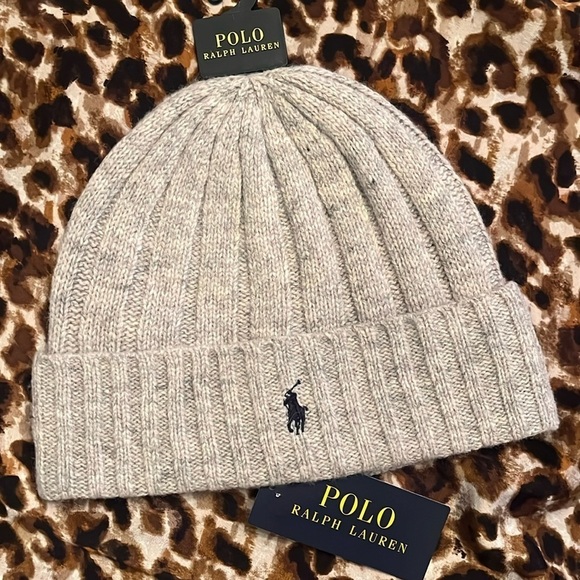 Brand New Polo Ralph Lauren Gray Marble Knit 50% Wool Ribbed Beanie Hat - Picture 4 of 12